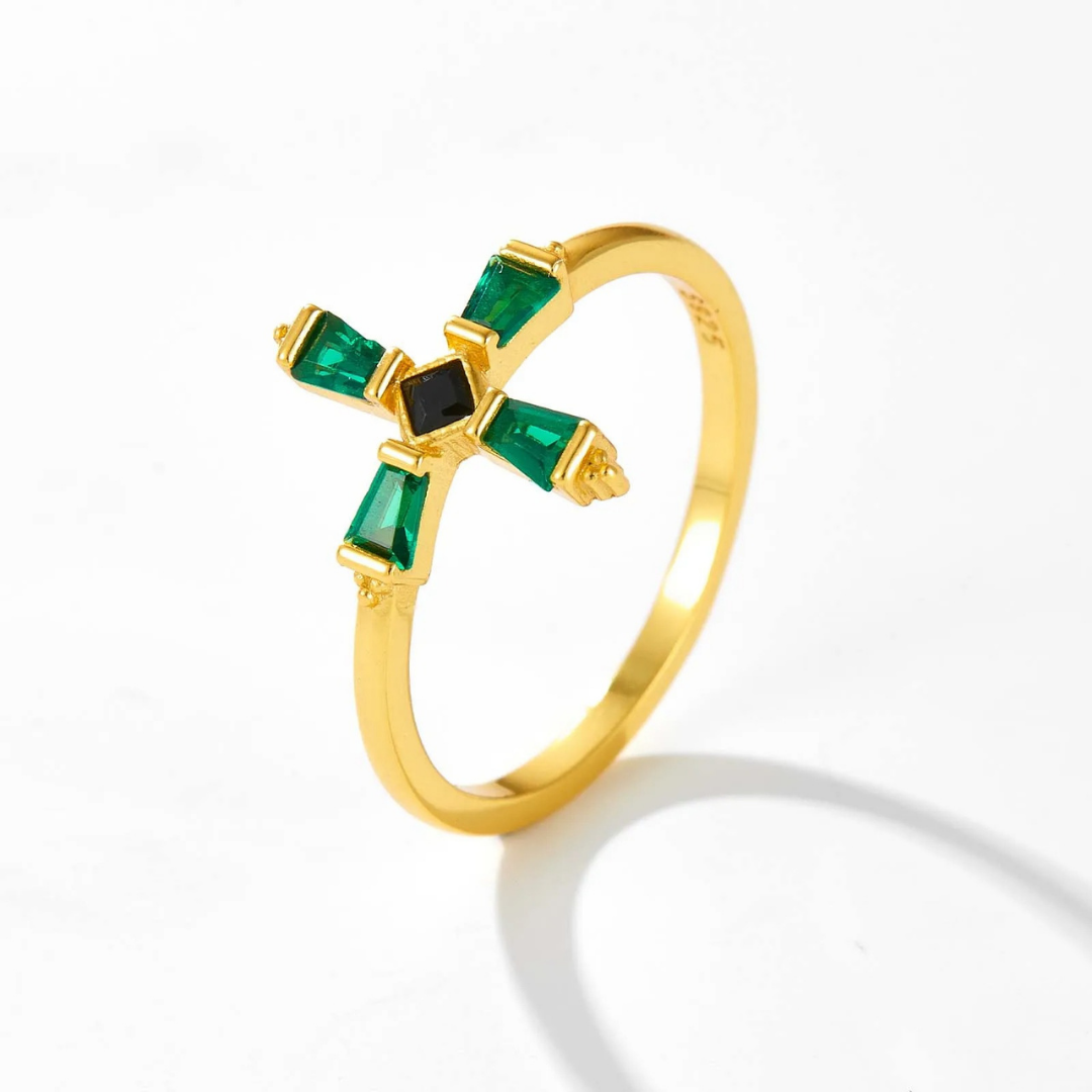 Emerald Cross Ring