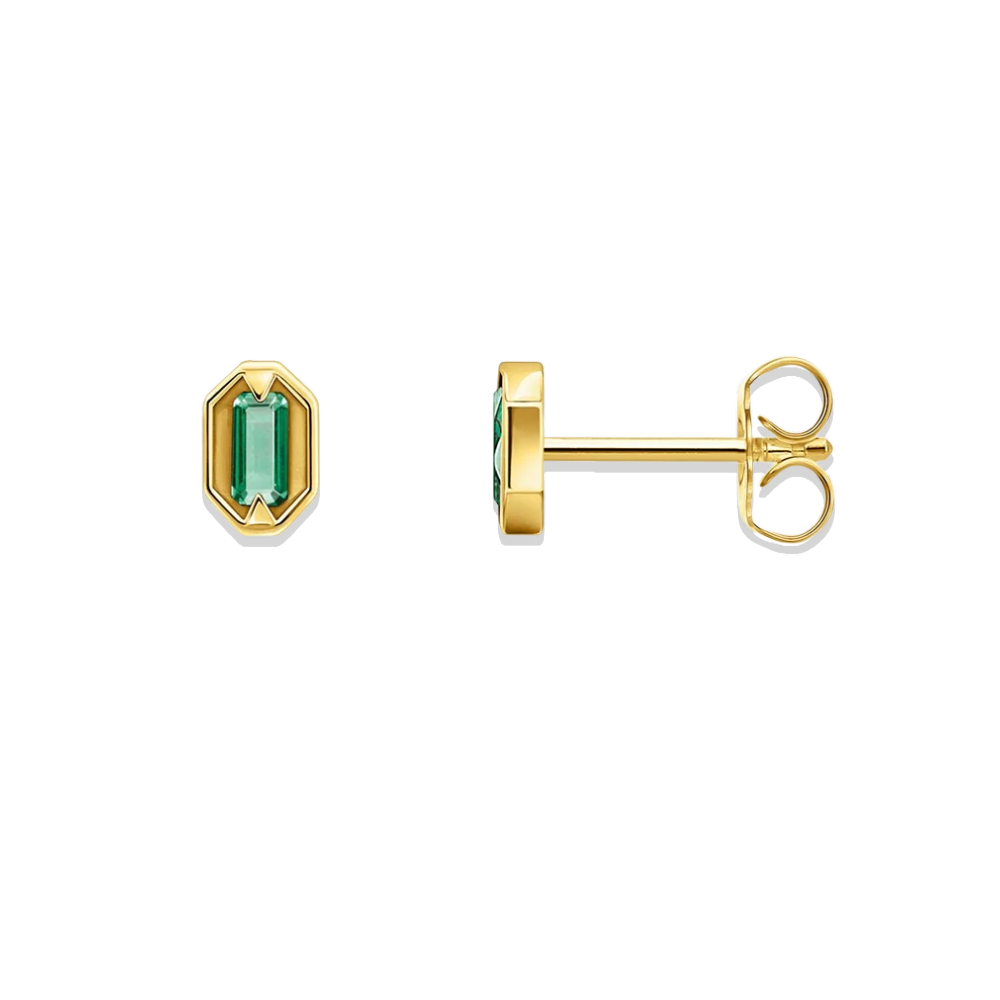 Gold earring with green gemstone