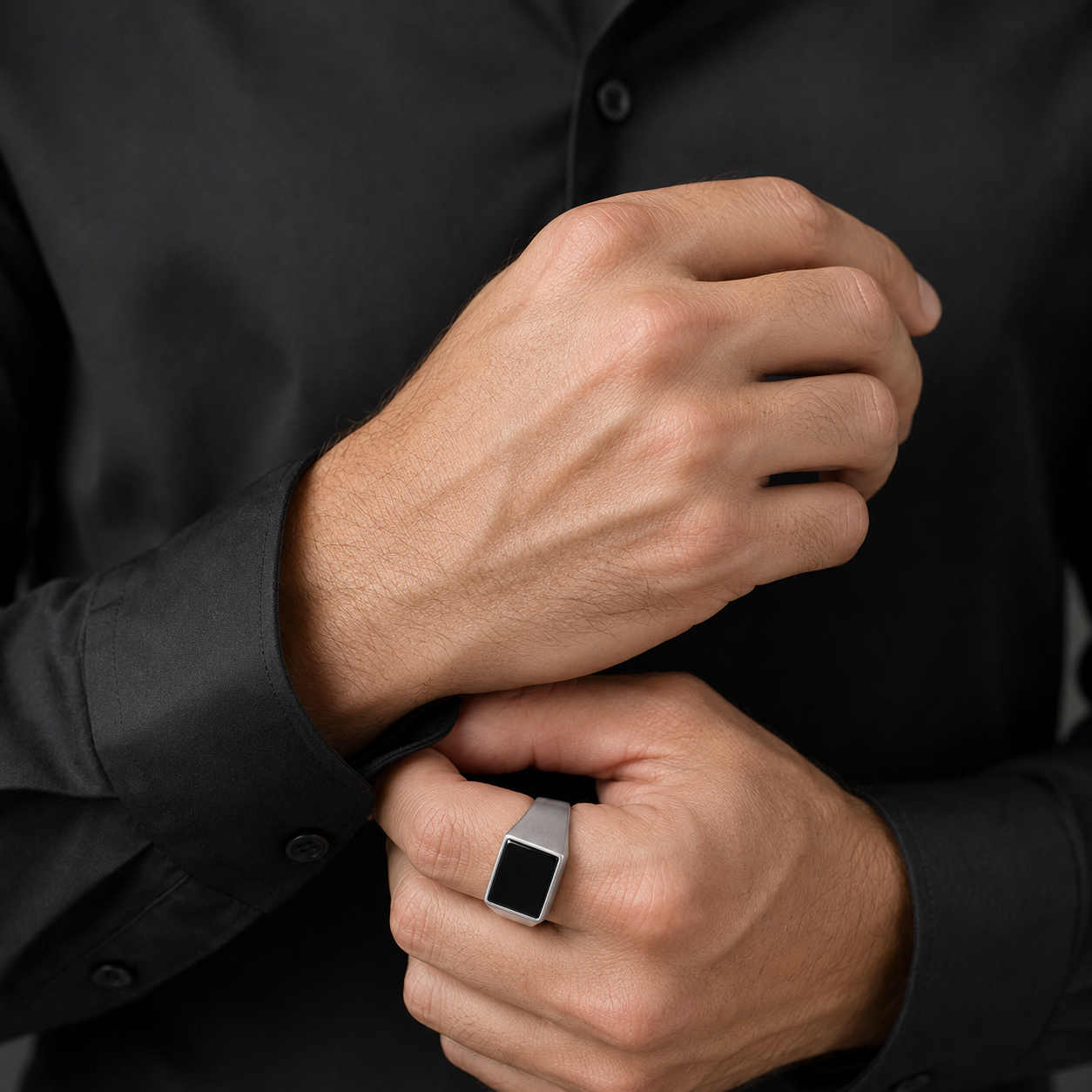 Onyx Frame Silver Ring