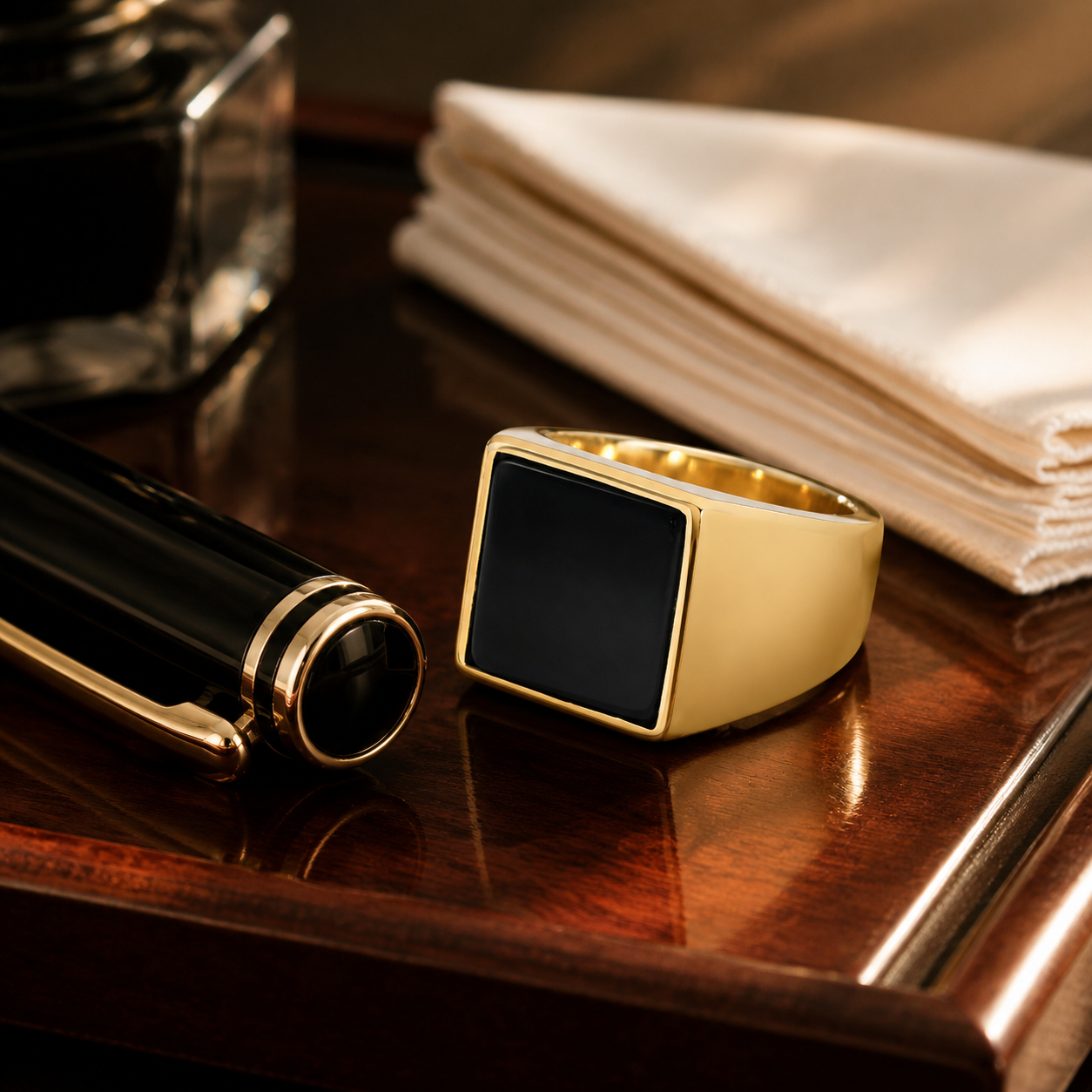 Onyx Frame Gold Ring