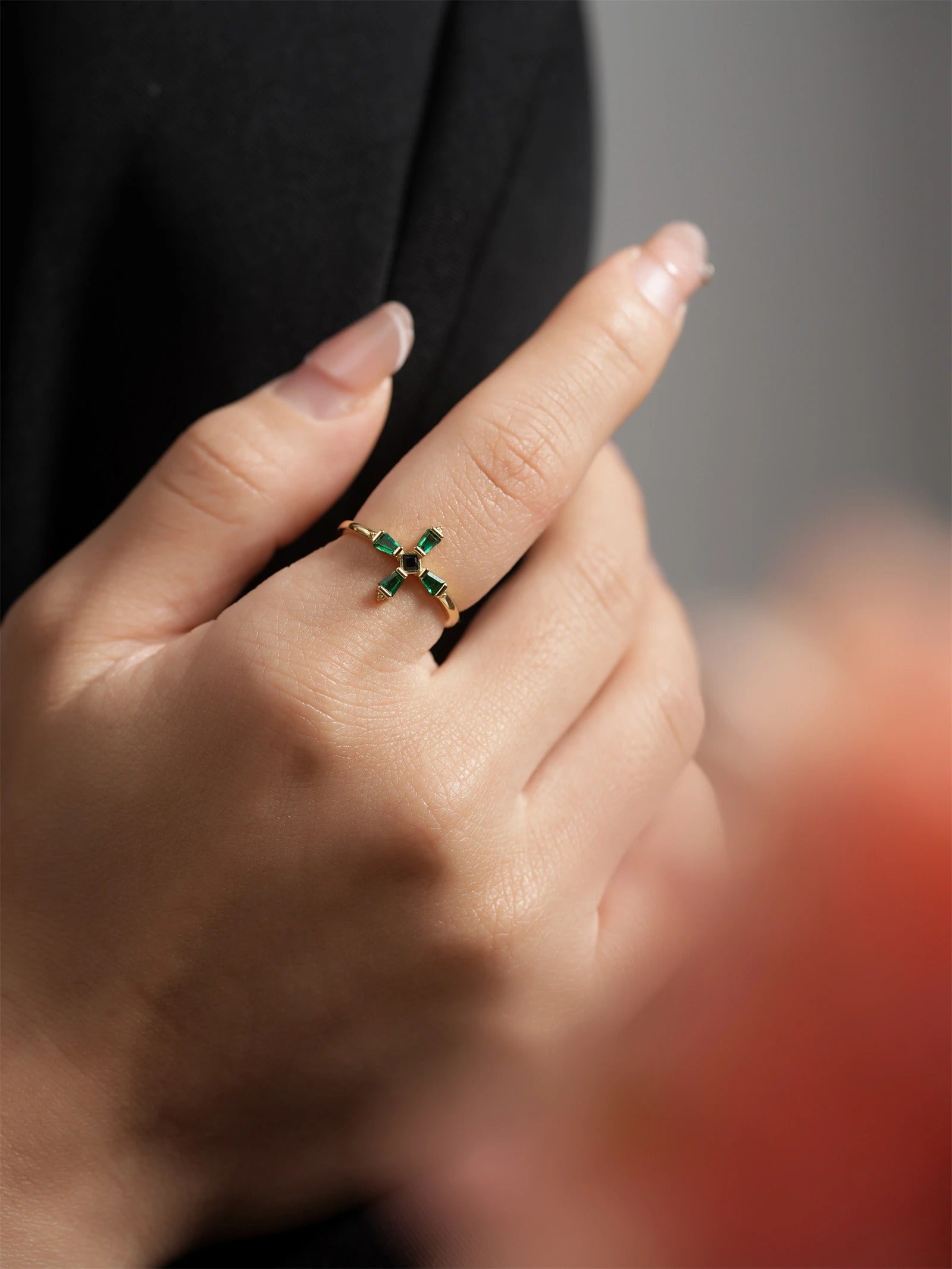 Emerald Cross Ring