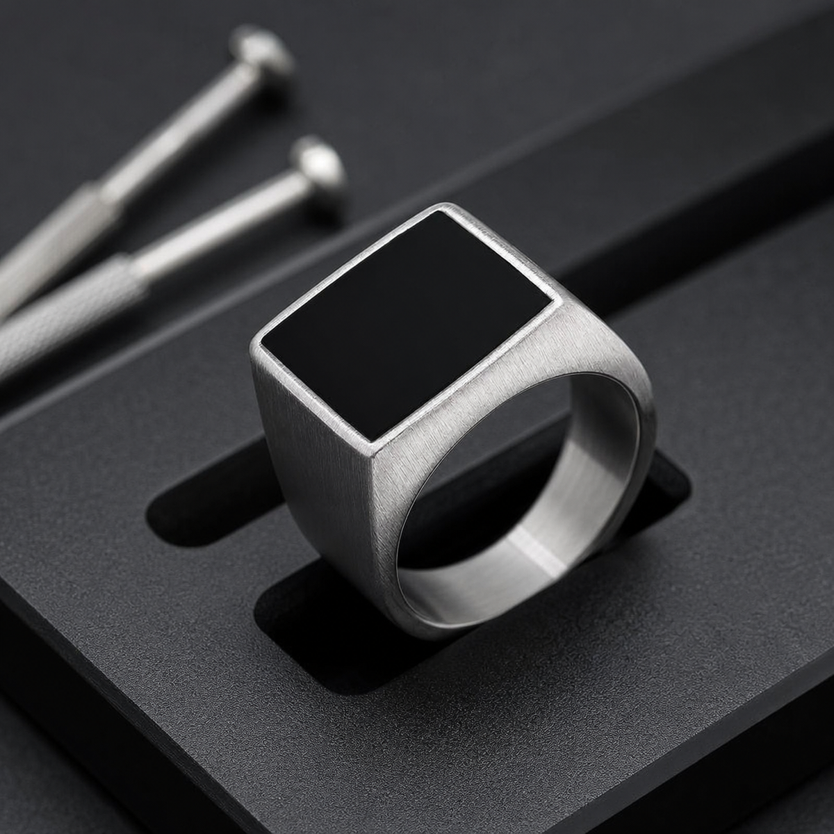 Onyx Frame Silver Ring